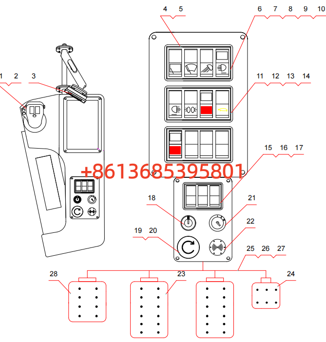 14224814 Electrical system diagram of the right armrest box